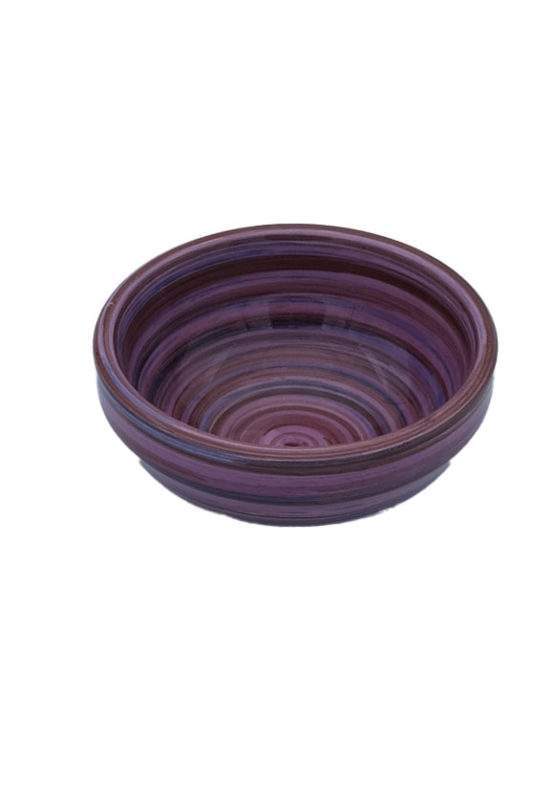 Keramikschale mit Kreismuster, Handgefertigte Keramikschale Aubergine rund lila 9,5 x 4,5 cm