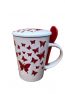 Schmetterlingstasse aus spanischer Keramik in rot/weiß mit Deckel und Löffel