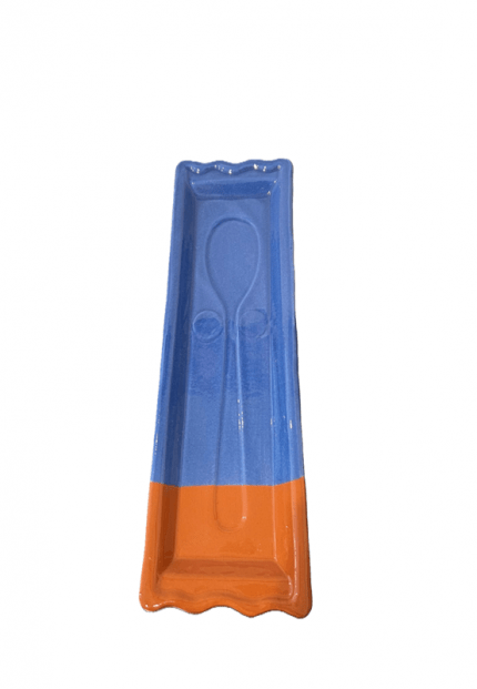 Zweifarbiger Löffelhalter aus Spanischer Keramik, Blau-Terracotta 27,5 x 8cm