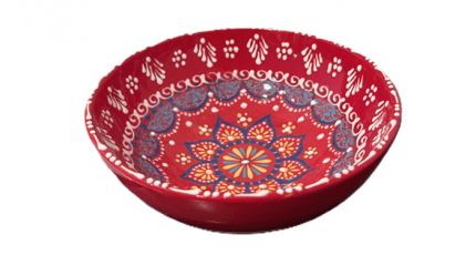 Rote Schale mit Blumenmuster aus handbemalter Keramik, mediterranes Design, La Bona Vida