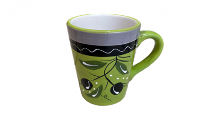 Handgefertigte spanische Tasse mit Olivendesign und Lila-Rand