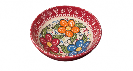 Rote Schale mit buntem Blumenmuster aus Spanien 16cm