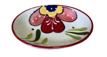Seifenschale-Blume Weiß-Bunt aus Spanischer Keramik