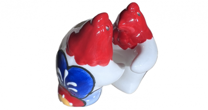 Salz- und Pfefferstreuer Hahn-Umarmung Weiß-Rot aus Spanischer Keramik