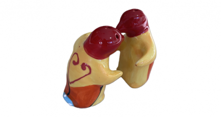 Salz- und Pfefferstreuer "Pinguine-Umarmung" Gelb-Rot aus Spanischer Keramik