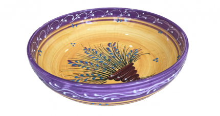 Große Flachschale Gelb und Violet mit Lavendel-Muster, 27 x 8 cm