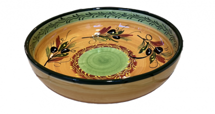 Große Servierflachschale Gelb-Grün mit Olivenzweige, 31 x 8 cm