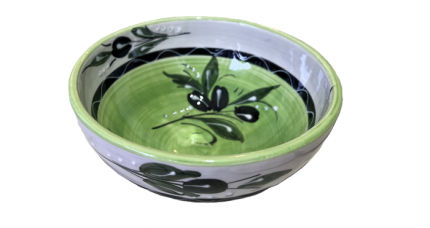 Keramikschale Grün-Weiß mit Olivenzweige, 16 x 8 cm