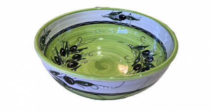 Große Servierschale Grün-Weiß mit Olivenzweige, 33 x 13 cm