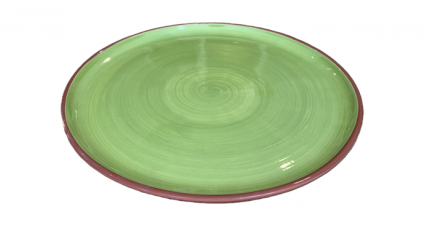 Pizza- oder Servierplatte, Apfelgrün mit Terrakotta-Rand, 34cm – Spanisches Geschirr