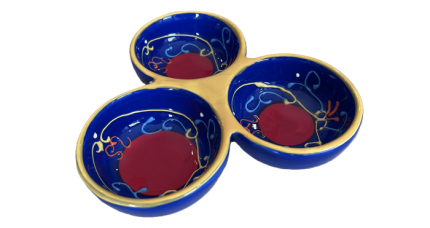 3er Servierschalen Set Blau-Rot aus Spanischer Keramik