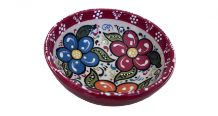 Kleine rote Schale mit buntem Blumenmuster aus Spanien 13cm